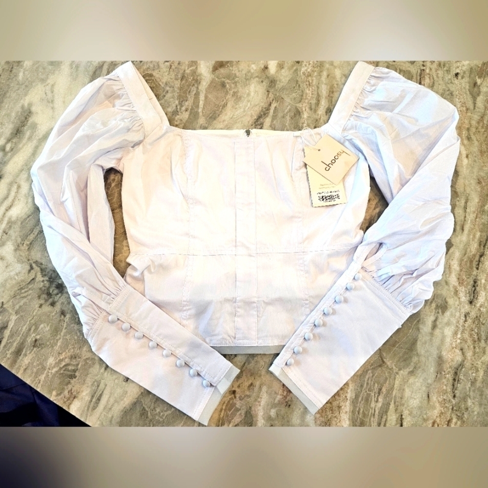 NWT Choosy White Puff Sleeve Square Neck Top – Size XS